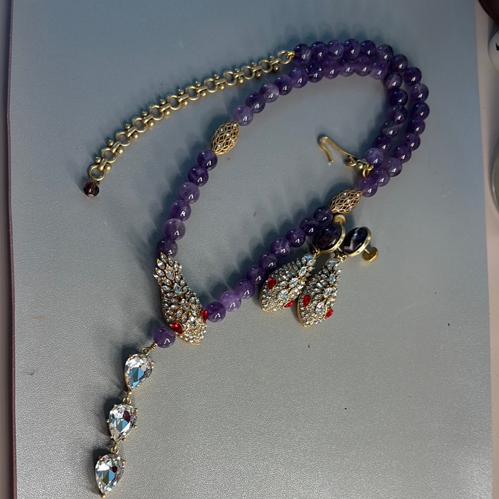 Amethyst Elegant Purple Beaded Necklace with Gold Accents